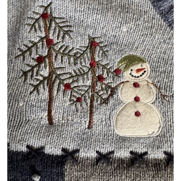 Croft & Barrow 3X Knit Zipper Sweater Cardigan Christmas Blue Snowflake Snowman - Picture 8 of 16